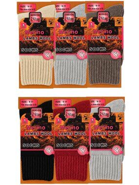 Women Lamb Wool Socks Size 9-11, 6-Pack, Warm Winter Hiking Merino Lamb Wool,